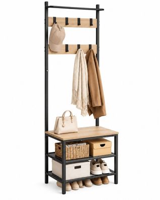 Loft-Kleiderständer mit Schuhablagen, hellbraun, 178 x 64 x 32 cm