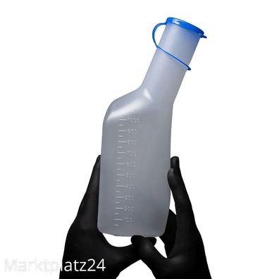 PP Urinflasche Für Männer Eckig Weiß Mit Blauem Deckel 1000ml