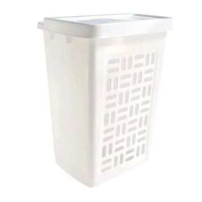 Teko Wäschebox 60L Weiß Kunststoff Mit Deckel Und Griffen