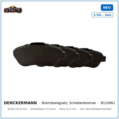 Bremsklötze Denckermann B110961 für Fiat 500, Fiat Panda, Ford KA uvm
