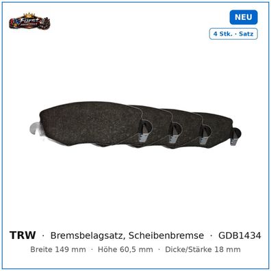 Bremsklötze TRW GDB1434 für Ford Mondeo, Jaguar X-TYPE, Chana Leimeng uvm
