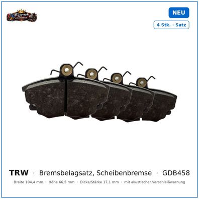 Bremsklötze TRW GDB458 für Fiat Barchetta, Fiat Punto, Fiat Panda uvm