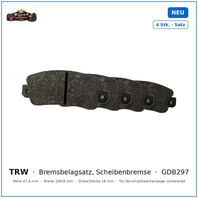 Bremsklötze TRW GDB297 für Fiat Panda, SEAT Marbella, Fiat UNO, SEAT Ibiza uvm