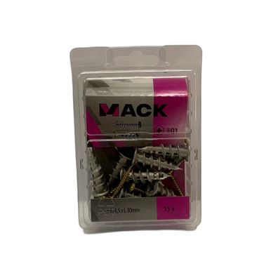 SAM/MACK Gipskarton-Dübel und Schraube 6/4,5 x 30mm, 15 Stück