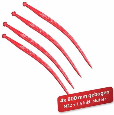 4x Frontladerzinken 800mm Rundballenzinken Ballenspieß M22x1,5 inkl. Mutter