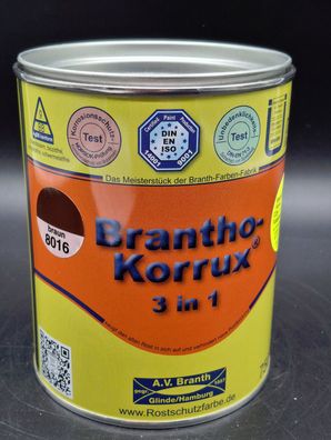 750ml Brantho Korrux 3in1 Braun RAL 8016 Rostschutz & Metallschutz Farbe