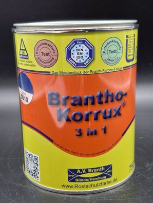 750ml Brantho Korrux 3in1 Enzianblau RAL 5010 Rostschutz & Metallschutz Farbe
