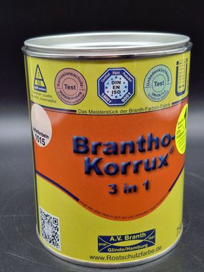 750ml Brantho Korrux 3in1 Hellelfenbein RAL 1015 Rostschutz & Metallschutz Farbe