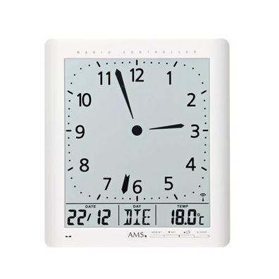 AMS F5896 Funkwanduhr mit digitaler Anzeige und Zeitzonenfunktion