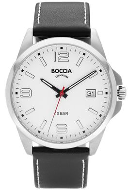 Boccia Herrenuhr Titan mit Lederband Schwarz 3671-01