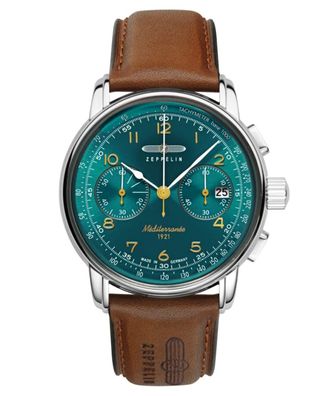 Zeppelin Herren-Chronograph 100 Jahre Méditerranée Braun/Petrol 9670-4