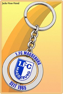 1. FC Magdeburg Schlüsselanhänger Logo Wappen Spinner Blau Anhänger Gr: 7x3cm NEU