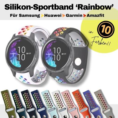 Für Samsung Huawei Garmin Amazfit Watch Silikon Armband 20mm 22mm Rainbow