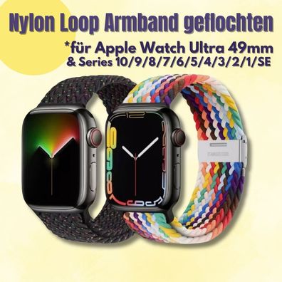 Nylon Loop Armband geflochten für Apple Watch Ultra Series 12 11 10 9 8 - 1 elastisch
