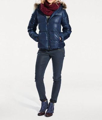 Daunenjacke m. Webpelz, blau