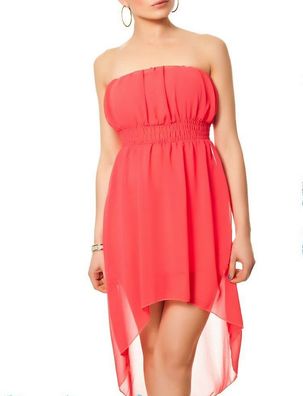 SeXy Miss Damen Vokuhila high low Chiffon Mini Kleid Bandeau Dress XS-S coral TOP