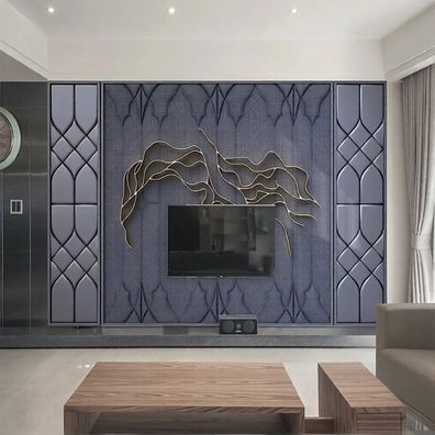 Fototapete Wohnzimmer 3D Luxus TV Wandtapete Modern Geometrisch Blau Gold 4887