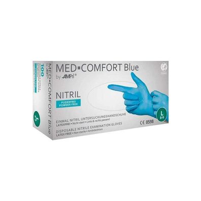 Med-Comfort Nitril-Untersuchungshandschuhe Blau, Ungepudert, Gr. S, 100 Stück