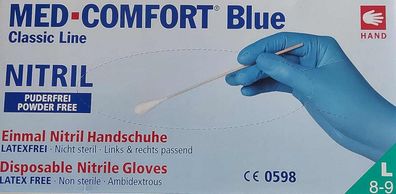 Med-Comfort Blue Nitril Untersuchungshandschuhe Ungepudert, Größe L, 100 Stück