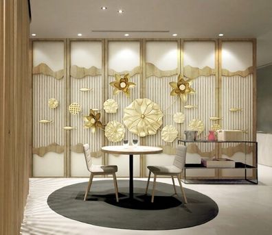 Wanddeko Metall Blumen 3D Wandbild Gold Floral Wohnzimmer Hotel Dekoration 4891
