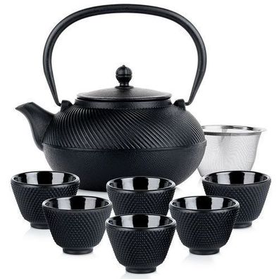 Emaillierter Gusseisen-Teekessel mit Sieb und Tassen CAST LINE 1 l / 60 ml, 8 Stück