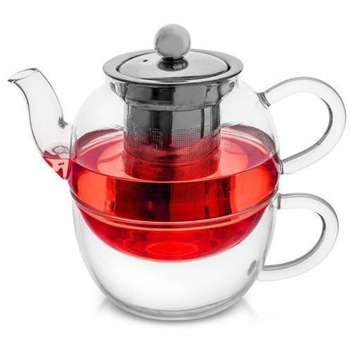 Glas-Teekanne mit Tasse und Teesieb 300 + 350 ml 2 Stück