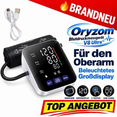 Oryzom Blutdruckmessgerät V8 Ultra™ für den Oberarm mit beleuchtetem Großdisplay