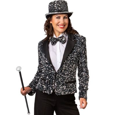 Damenjacke mit Pailletten silber - Größe: 36