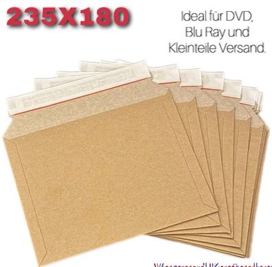 Premium Vollpappumschlag DVD Blu Ray Versandtaschen aus Pappe 23,5x18cm 10 Stück