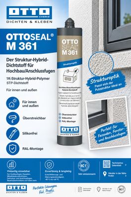 Ottoseal M361 310 ml Struktur-Hybrid-Dichtstoff Fenster Baukörper Anschluss