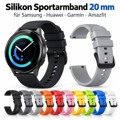 Silikon Sport Armband 20mm für Samsung Huawei Garmin Amazfit Watch Classic Band