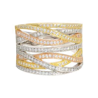 Silberring Damen dreifarbig goldplattiert Zirkonia 25326769 Second Hand, getragen