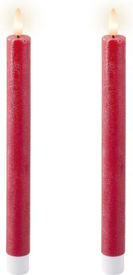 Lumineo LED Spitzkerzen Echtwachs Rot 2er-Set 2,2x24,5cm