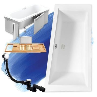 Badewanne Eckwanne 150x85 INTIMA Rechts + Styropor + Bambus Ablage + Ablauf + Füße