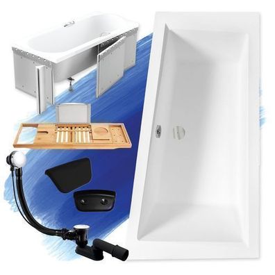 Badewanne Rechteck 150x85 INTIMA Rechts + Styropor + Ablage + Kopfstütze+Ablauf
