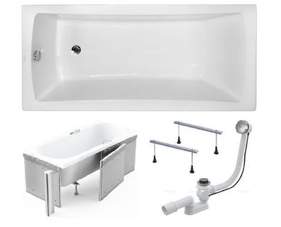 Badewanne Rechteck Acryl OPTIMA 140x70 Weiß Styropor | Ablauf & Füße GRATIS !