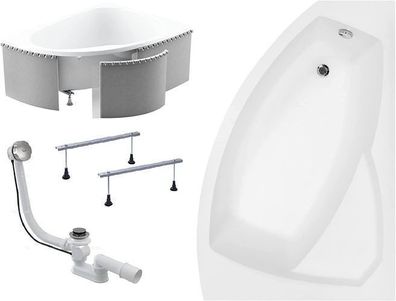Badewanne Eckwanne Acryl RIMA 160x100 Rechts Weiß Styropor | Ablauf & Füße GRATIS !