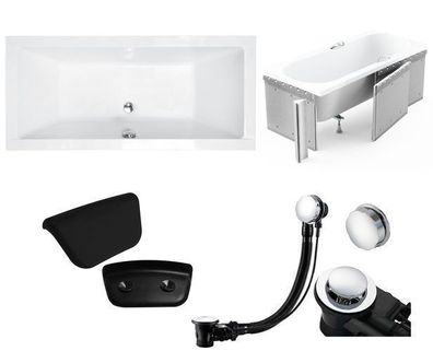 Badewanne Rechteck 155x70 QUADRO Styropor Kopfstütze Ablauf und Füße GRATIS