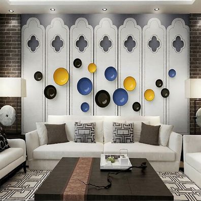 Luxus Wandtapeten Wohnzimmer Wanddeko Modern Design Weiß Gold Blau Schwarz 4896