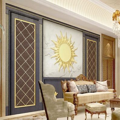 Luxus Wandtapeten Gold Spiegel Sonne Wohnzimmer Wanddeko Modern Elegant 4898