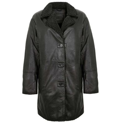 Mauritius - Damen Echtleder Ledermantel Lammnappa oversize schwarz
