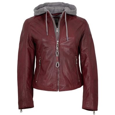 Soccx - Damen Echtleder Lederjacke Lammnappa Kapuze dunkelrot
