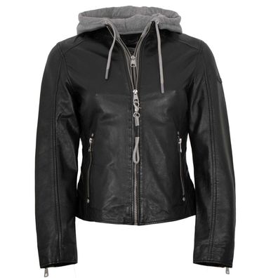 Soccx - Damen Echtleder Lederjacke Lammnappa Kapuze schwarz