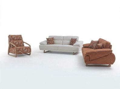 Orangenes 3-teiliges Sofa-Set mit geschwungenen Formen (BD)