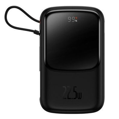 Schnelllade-Powerbank 10000mAh 22,5W QC-PD-SCP-FCP USB-C-Kabel Schwarz