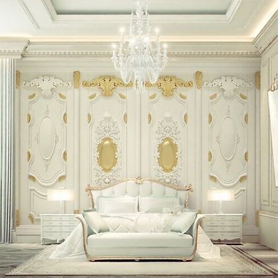 Luxus Wanddeko Weiß Gold Barock Ornament Dekoration Schlafzimmer Elegant 4899