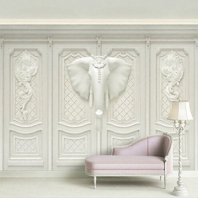 Elefantenkopf Wanddeko Weiß Barock Luxus Dekoration Wohnzimmer Schlafzimmer 4900