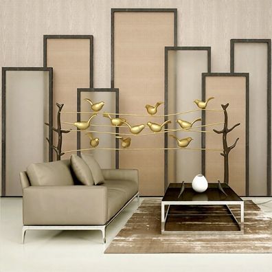 Wandtapete Luxus Gold Vögel Äste Modern Design Wohnzimmer Dekoration Elegan 4902