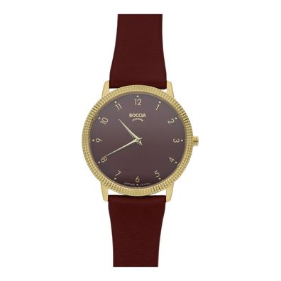 Boccia Damen Uhr Trend Titan goldplattiert Lederband bordeaux 3381-03