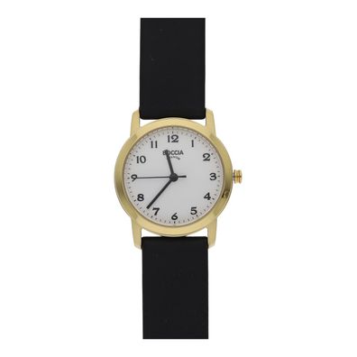 Boccia Uhr Titan goldplattiert Lederband schwarz 3291-04
